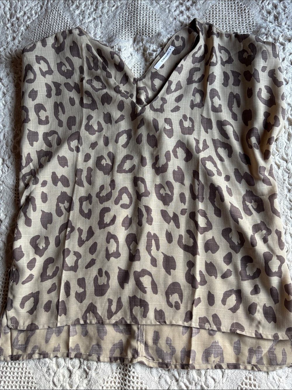 Taupe Leopard Print V-Neck Blouse